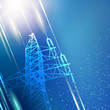 Blue electric power transmission tower.