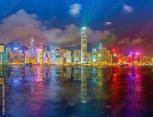 Naklejka samoprzylepna Hongkong widok na miasto w nocy