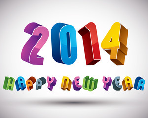 Sticker - 2014 Happy New Year card with phrase, 3d retro