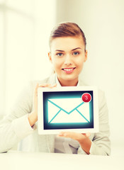 Sticker - businesswoman with tablet pc in office