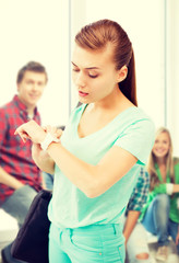 Sticker - student girl looking at wristwatch