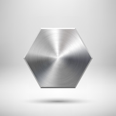 Wall Mural - abstract polygon button template with metal texture