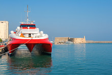 Catamaran Ferry In Port Of Heraklion. Crete, Greece