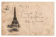 vintage postcard with Eiffel Tower in Paris, France