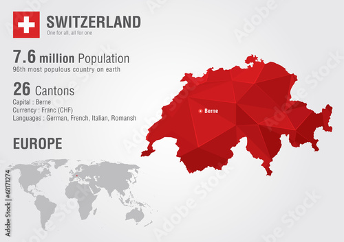 Cuadros en Lienzo Switzerland world map with a pixel diamond texture.