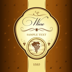 Poster - barre wine. label with grapes, cask