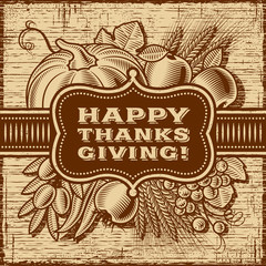 Wall Mural - Happy Thanksgiving Retro Card Brown