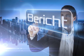 Aufkleber - Businessman presenting the word report in german