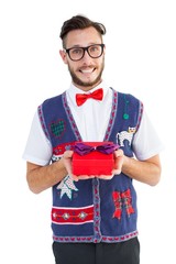 Poster - Geeky hipster offering christmas gift