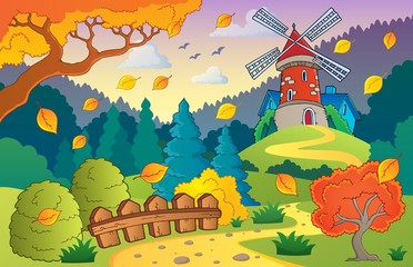 Poster - Autumn landscape with windmill 1