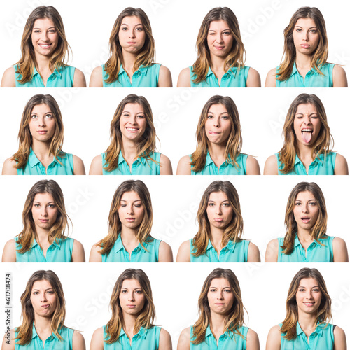 Cuadros en Lienzo Beautiful Young Woman Multiple Portrait