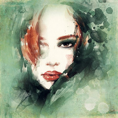 Wall Mural - woman portrait  .abstract  watercolor .fashion background