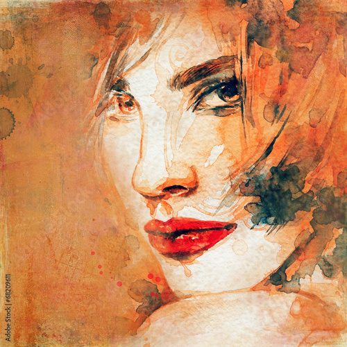 Obraz w ramie woman portrait .abstract watercolor .fashion background