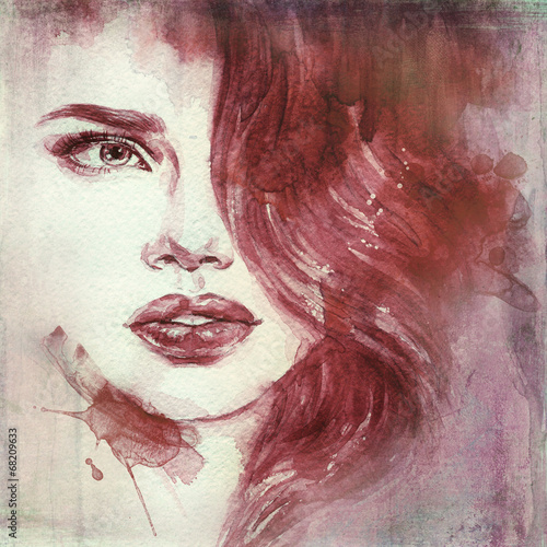 Naklejka na drzwi woman portrait .abstract watercolor .fashion background