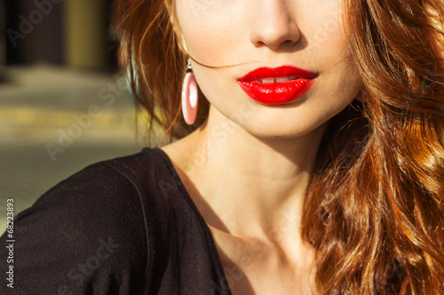 sexy girl with makeup with enticing the big red lips Poster