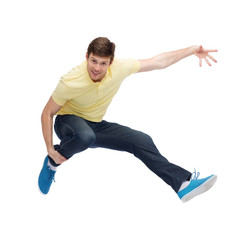 Sticker - smiling young man jumping in air