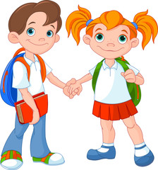 Wall Mural - Boy and girl ready to school