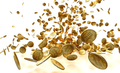 Falling Gold Coins Isolated on white background