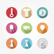 Business Icons Set Color, With Shadow And Pixel