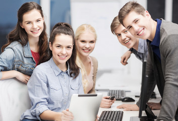 Sticker - students with computer monitor and tablet pc