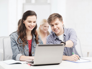 Sticker - students with laptop and notebooks at school