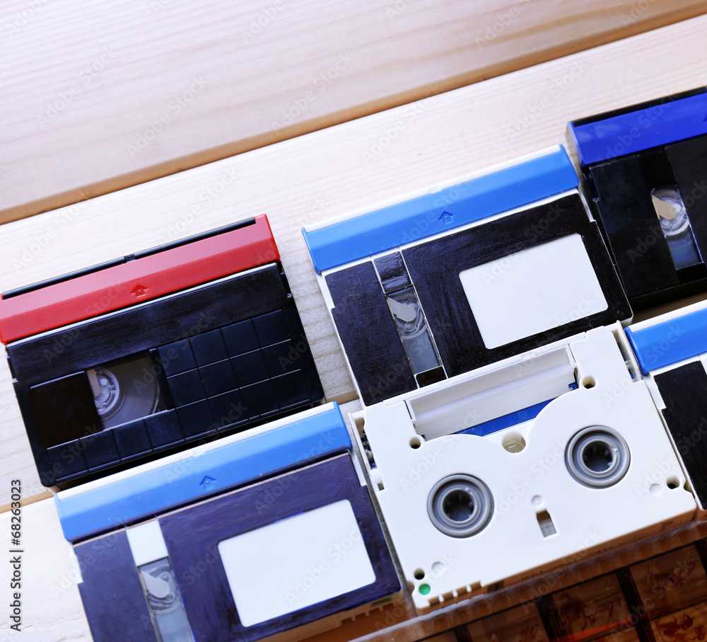 Collection of retro audio tapes, close up