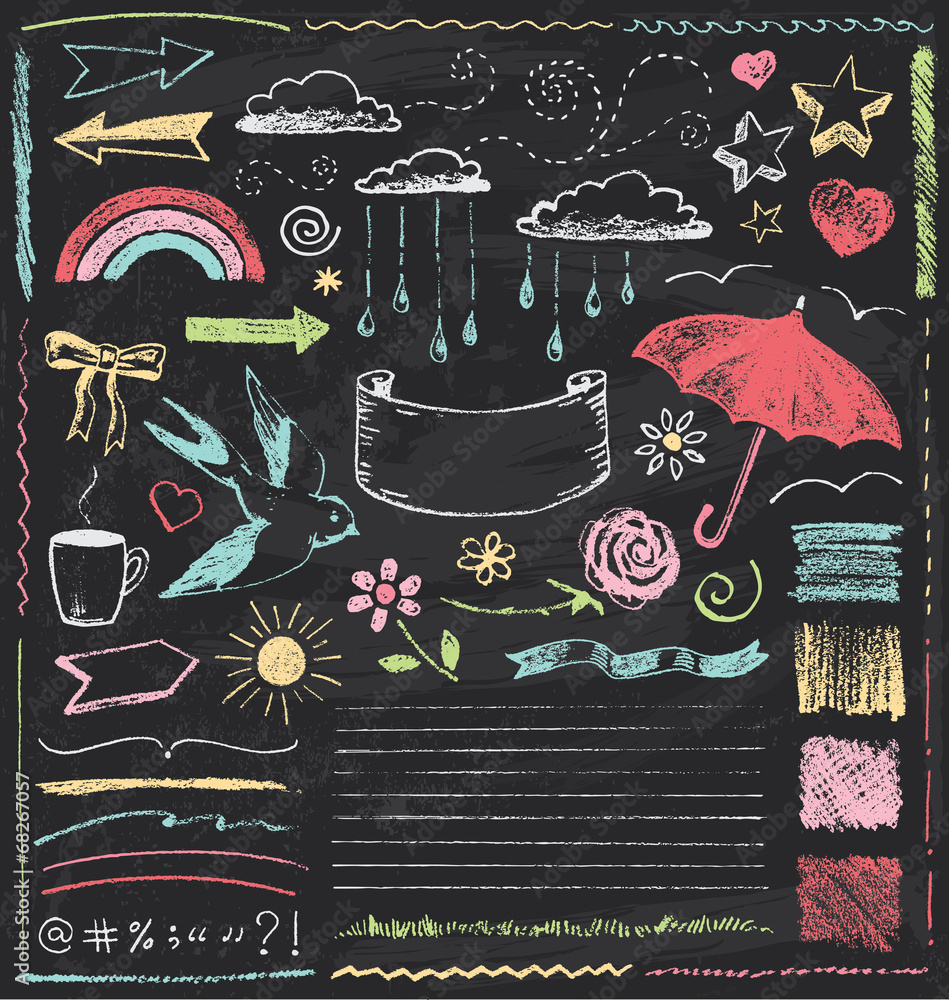 Vintage Chalkboard Design Elements Hand Drawn Vector Set Stock Vector ...