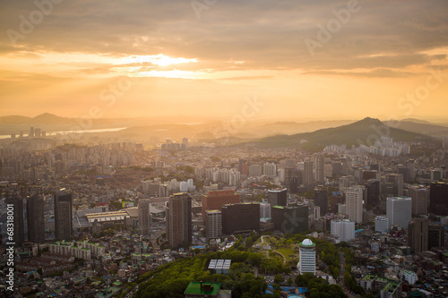 Obraz na płótnie canvas czteroczęściowy "tetraptyk" Panorama Seoul