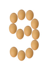 Wall Mural - Number 0 to 9 from brown eggs alphabet isolated on white backgro