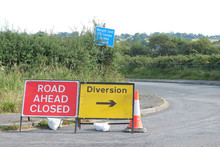 Road Closed Ahead And Diversion In UK