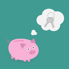 Wall Mural - Piggy bank dream about key. Think bubble. Flat design