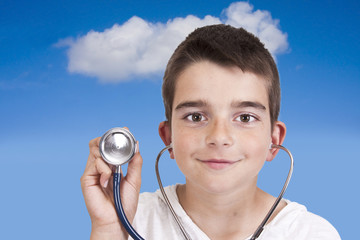 young doctor with stethoscope, people and professions