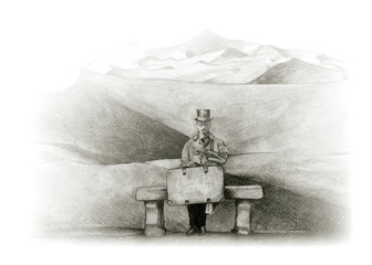 man waiting in the desert