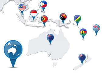 Wall Mural - Map of oceania with national flags