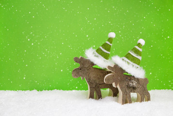 Fototapete - Dekoration Weihnachten in grün und weiß mit Elch auf Hintergrund