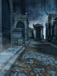 Aleja na starym gotyckim cmentarzu nocą