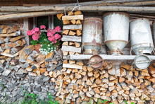 Decorative Old Milk Cans Of A Mountain Hut