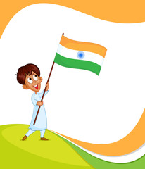 Canvas Print - Indian boy hoisting flag of India