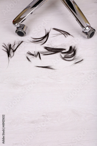 Cut Hair On The Floor In Hairdressing Salon Close Up Buy This