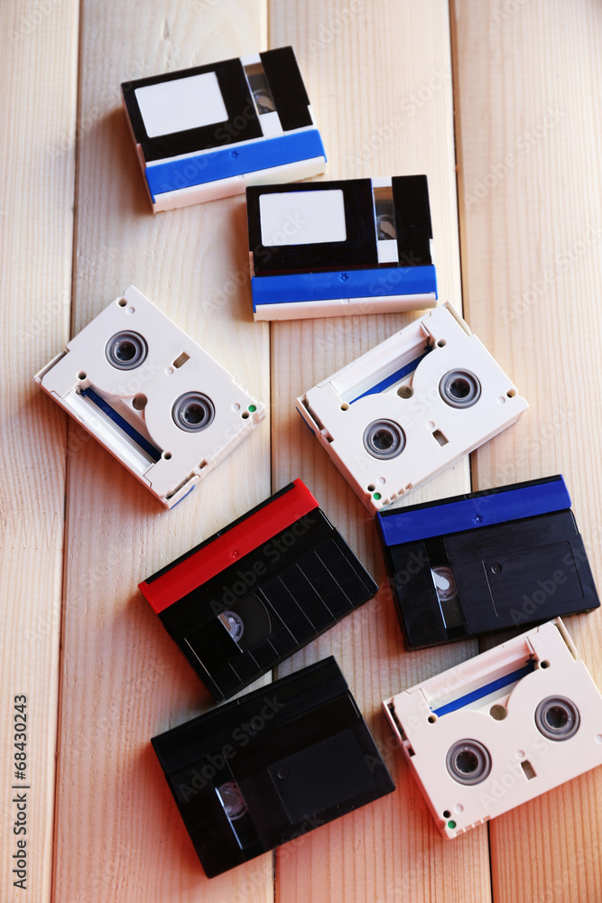 Collection of retro audio tapes, close up