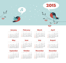 Calendar 2015 Year With Singing Birds