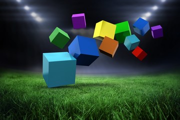 Poster - Composite image of 3d colourful cubes floating