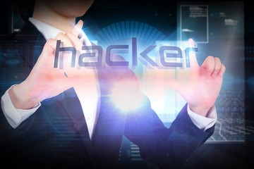 Aufkleber - Businesswoman presenting the word hacker