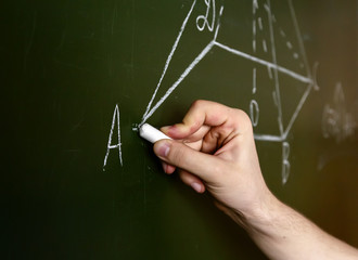 Hand writing geometry picture on chalkboard