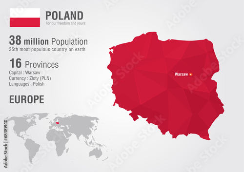 Tapeta ścienna Polska mapa świata z teksturą diamentu pikseli.