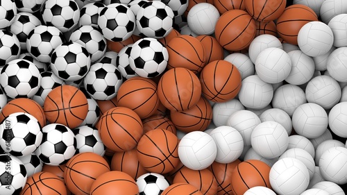 Tapeta ścienna na wymiar Volleyball, basketball and soccer balls piled