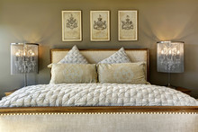 Luxury Carved Wood Bed With Pillows