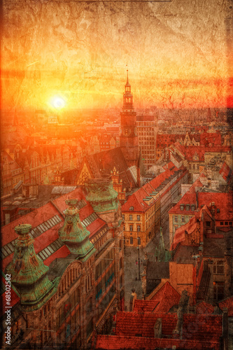 Naklejka samoprzylepna Widok na stare miasto w stylu retro wrocław, polska.