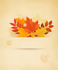 Poster - Retro autumn background with colorful leaves. Vector.