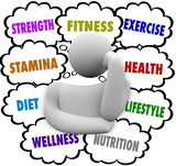 Fitness Words Person Thinking Exercise Diet Wellness Plan